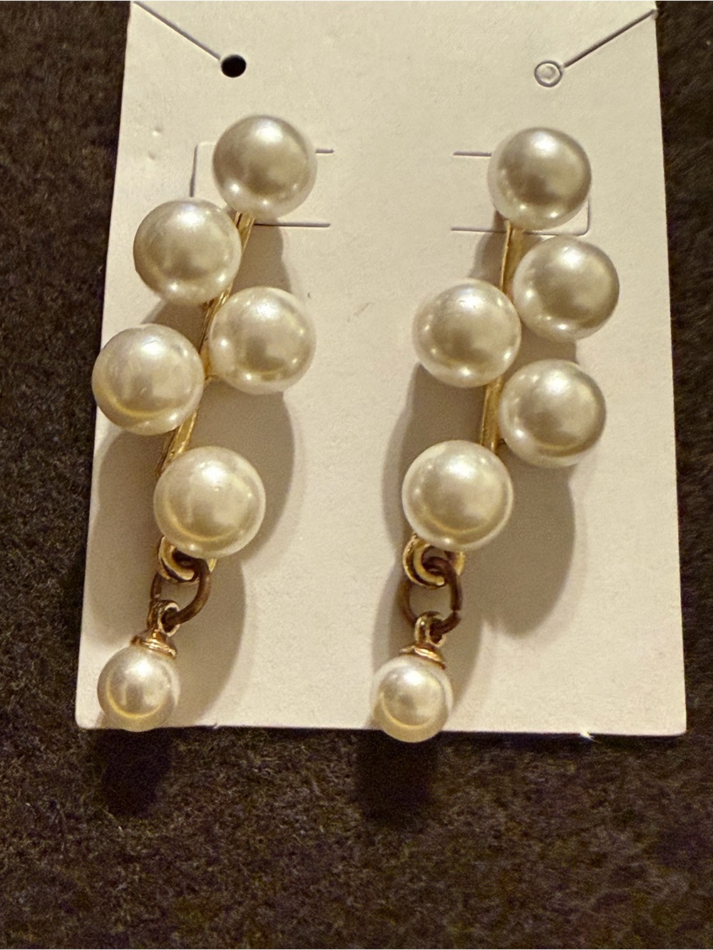 Gold Tone Faux Pearl Cluster Drop Earrings Vintage Style Statement Pearl Dangles